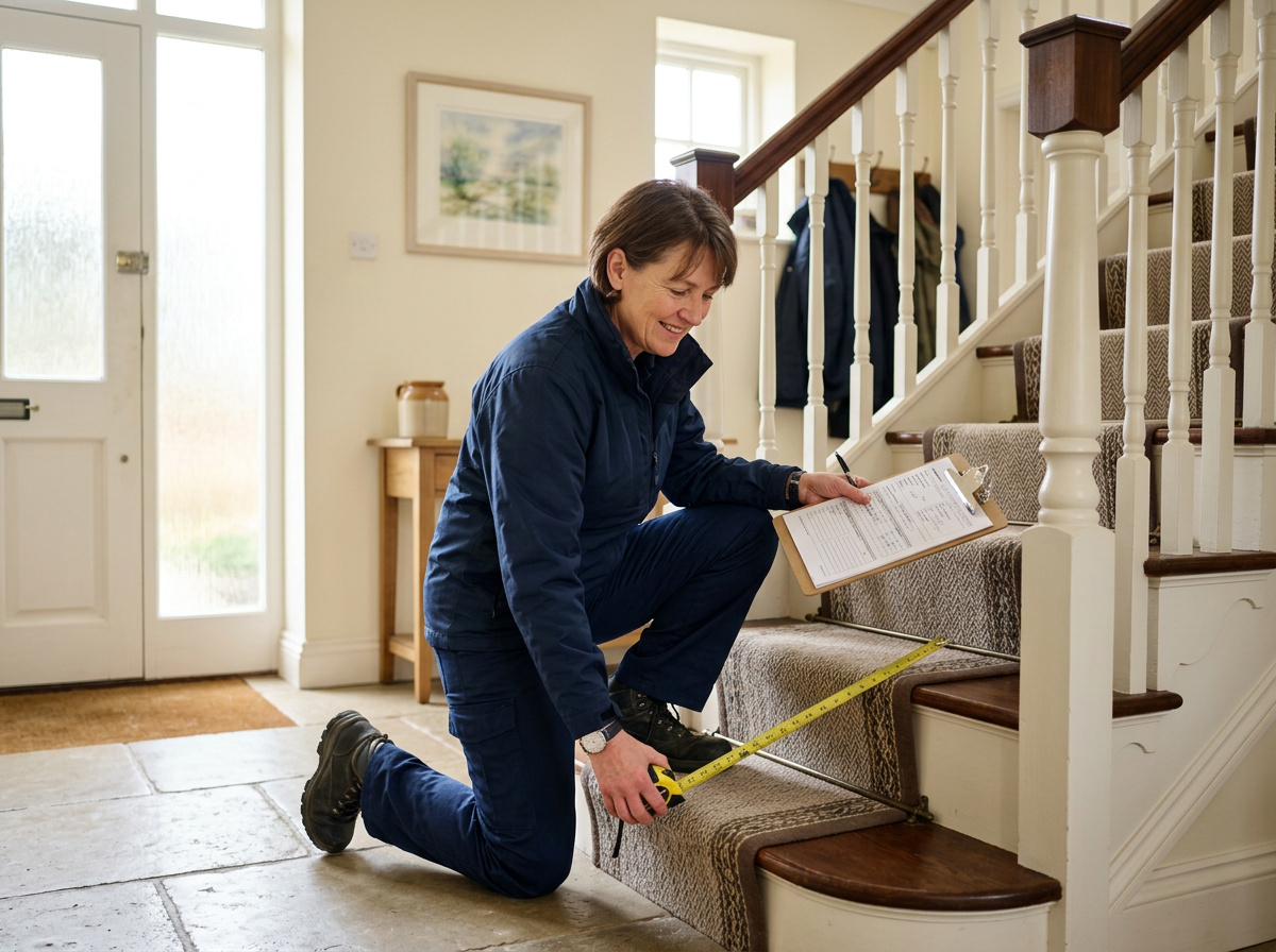 Engineer measuring a staircase during a free home survey